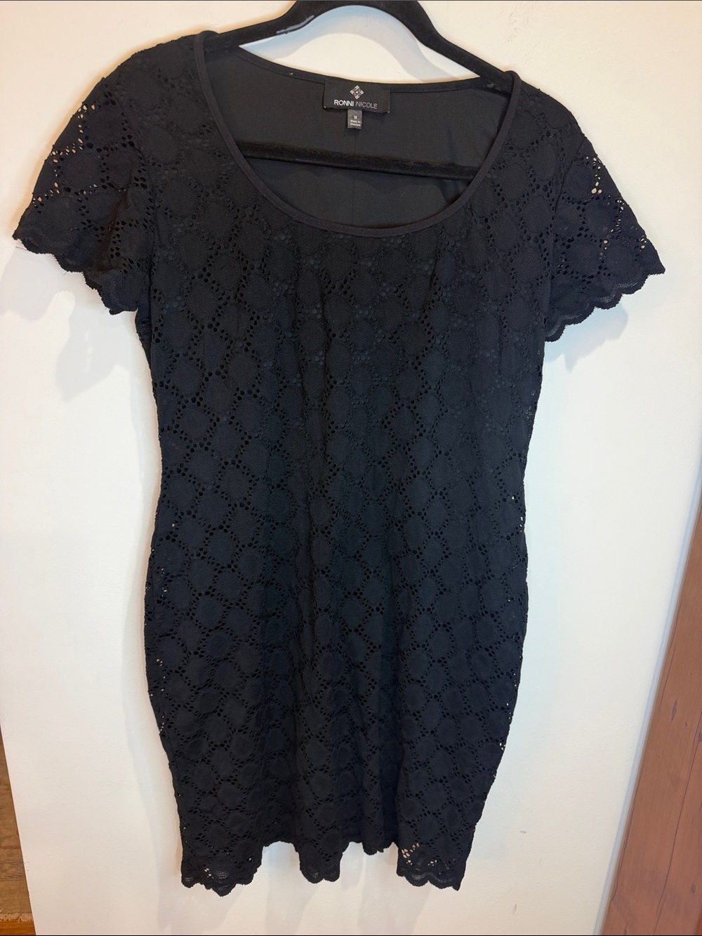 Ronni Nicole Black Eyelet Scoop Neck Dress, M Little Black Dress!